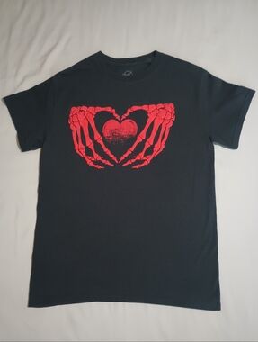 Neon Riot Red Skeleton Hands Heart T-Shirt